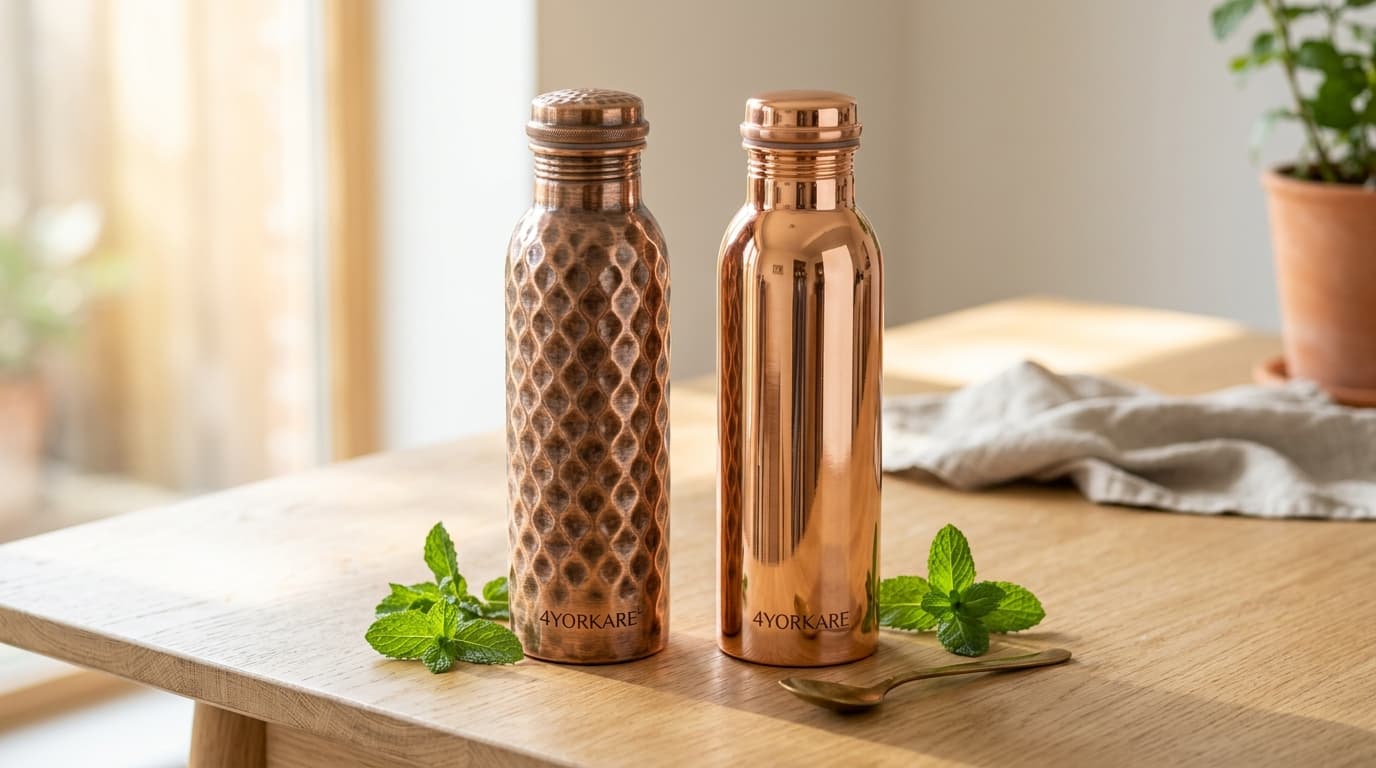 4YORKARE 100% Pure Copper Water Bottles Hammered and Mirror Finish