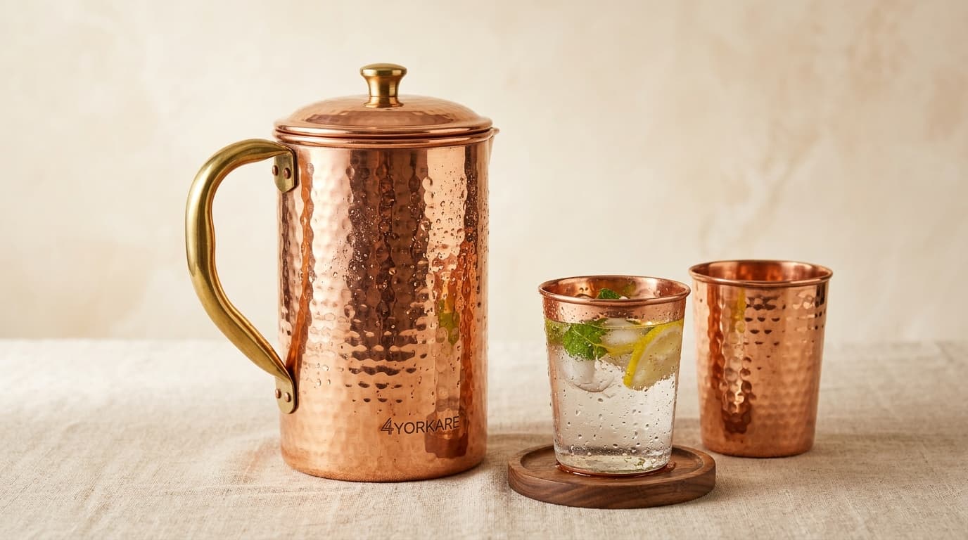4YORKARE Handcrafted Pure Copper Pitcher & Glasses