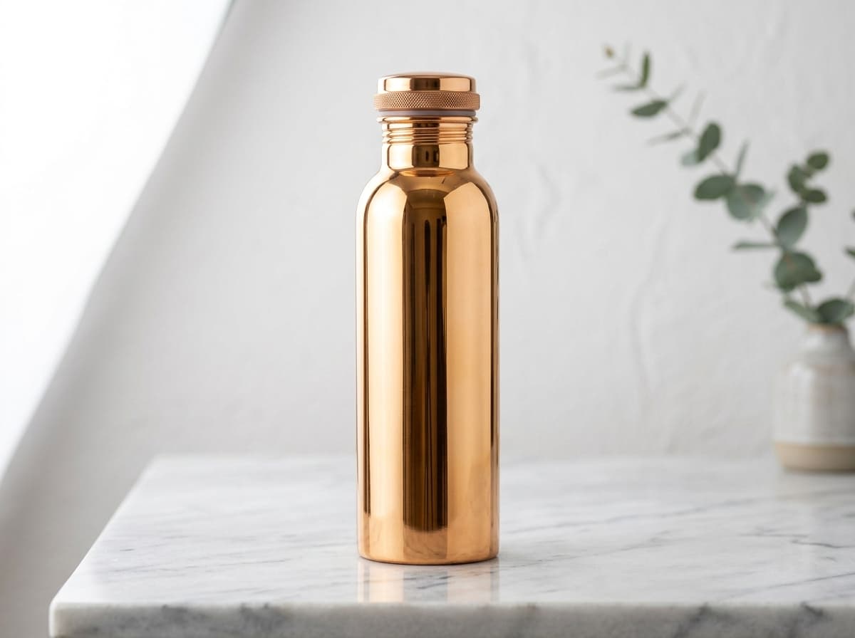 4YORKARE 100% Pure Copper Water Bottle with Leakproof Cap (1 Litre / 33.8 Oz) Smooth Mirror Finish